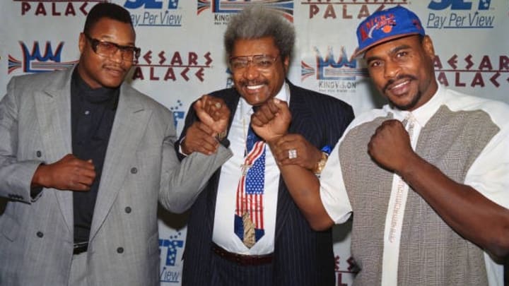 Former heavy weight Champion Oliver McCall (R), Promoter Don King(C) and Larry Holmes. Veteran McCall, 59 years old reignited his passion when he defied age and knocked out Stacy Frazier in two round victory at Texas Troubadour Theatre, Nashvile, Tennessee on November 19 2024.
