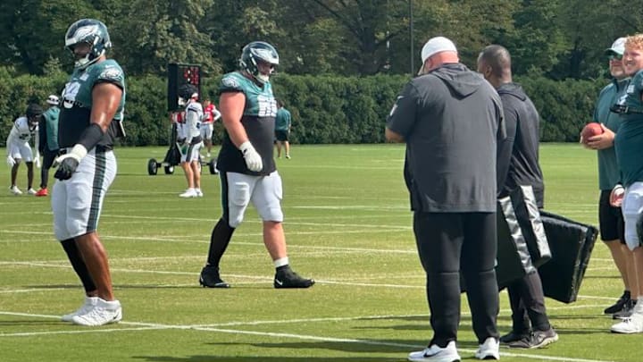 Eagles left guard Landon Dickerson at practice on Aug. 31, 2025