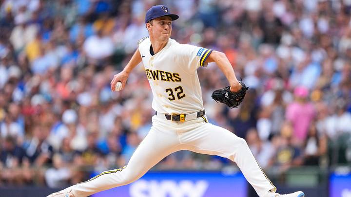Jul 20, 2026; Milwaukee, Wisconsin, USA;  Milwaukee Brewers pitcher Jacob Misiorowski (32) throws a pitch during the first inning against the New York Mets at American Family Field. Mandatory Credit: Jeff Hanisch-Imagn Images