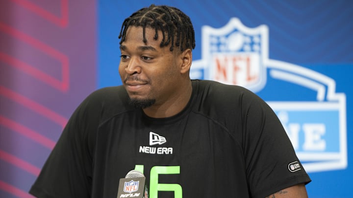 The Atlanta Falcons appear interested in William & Mary offensive lineman Charles Grant in the 2025 NFL draft.