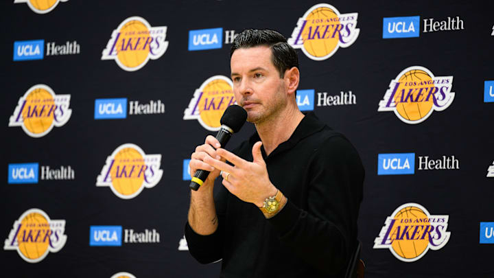 Sep 25, 2025; El Segundo, CA, USA; Los Angeles Lakers head coach JJ Redick speaks during a press conference to preview the 2025-26 season at UCLA Health Training Center. Mandatory Credit: William Liang-Imagn Images Sep 25, 2025; El Segundo, CA, USA; Los Angeles Lakers head coach JJ Redick speaks during a press conference to preview the 2025-26 season at UCLA Health Training Center. Mandatory Credit: William Liang-Imagn Images