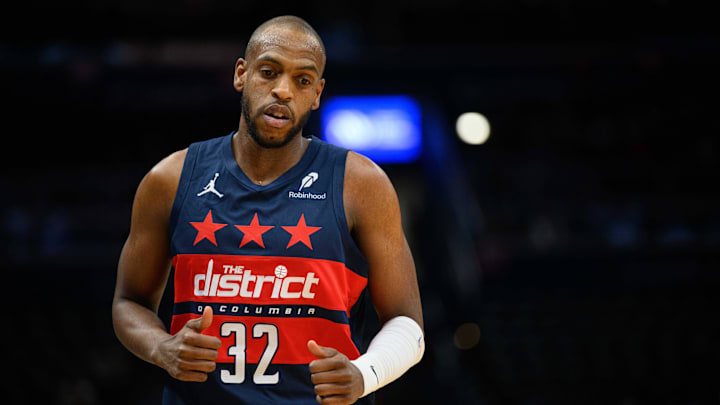Mar 24, 2025; Washington, District of Columbia, USA; Washington Wizards forward Khris Middleton (32) looks on during the first quarter against the Toronto Raptors at Capital One Arena. Mandatory Credit: Reggie Hildred-Imagn Images Mar 24, 2025; Washington, District of Columbia, USA; Washington Wizards forward Khris Middleton (32) looks on during the first quarter against the Toronto Raptors at Capital One Arena. Mandatory Credit: Reggie Hildred-Imagn Images
