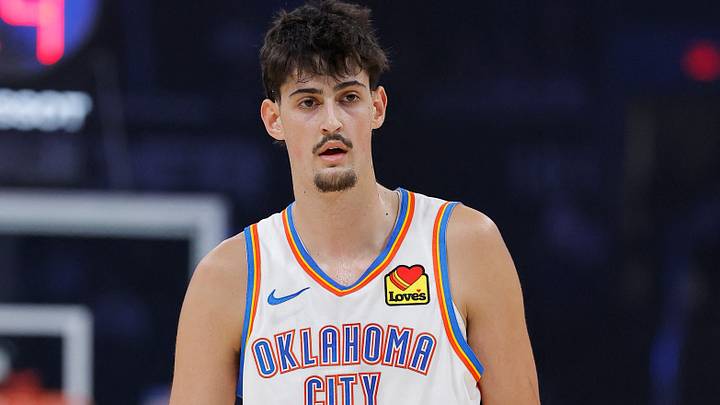 Oct 7, 2026; Oklahoma City, Oklahoma, USA; Oklahoma City Thunder center Aday Mara (15) stands on the court during a break in play against the Milwaukee Bucks during the first half of a preseason game at Paycom Center. Mandatory Credit: Alonzo Adams-Imagn Images