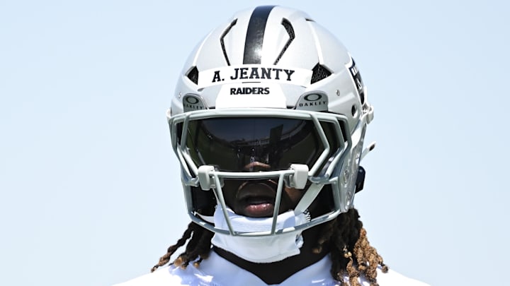 Jun 11, 2025; Henderson, NV, USA; Las Vegas Raiders running back Ashton Jeanty (2) looks on between drills during Las Vegas Raiders Minicamp at Intermountain Health Performance Center. Mandatory Credit: Candice Ward-Imagn Images