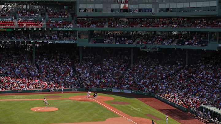 Jun 5, 2024; Boston, Massachusetts, USA;  A general view of Fenway Park during a game between the Atlanta Braves and the Boston Red Sox. Mandatory Credit: Paul Rutherford-Imagn Images