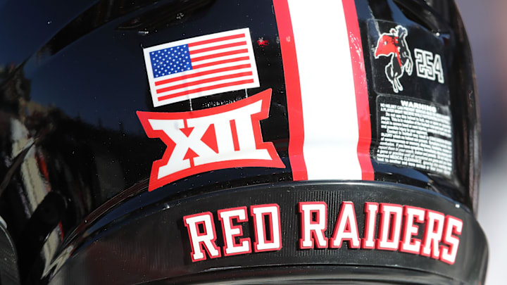 A general view of a Texas Tech Red Raiders helmet on the bench in the first half of the game against the UCF Knights at Jones AT&T Stadium A general view of a Texas Tech Red Raiders helmet on the bench in the first half of the game against the UCF Knights at Jones AT&T Stadium