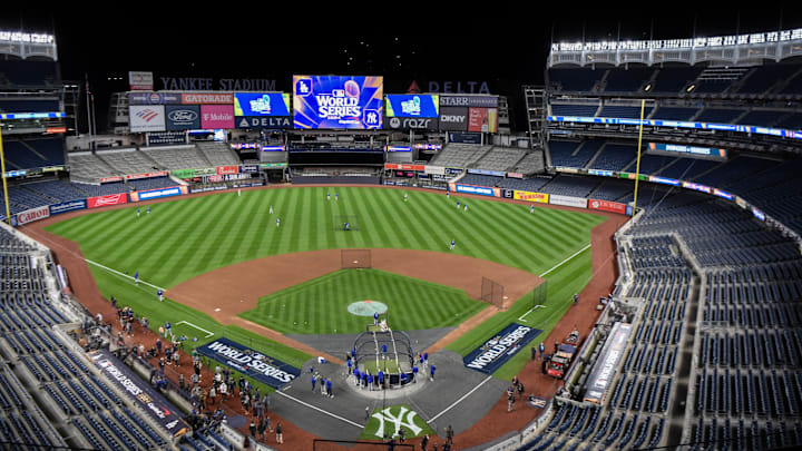 Oct 27, 2024; New York, NY, USA; General stadium view during Los Angeles Dodgers team workouts prior to game three of the World Series against the New York Yankees at Yankees Stadium. Mandatory Credit: John Jones-Imagn Images Oct 27, 2024; New York, NY, USA; General stadium view during Los Angeles Dodgers team workouts prior to game three of the World Series against the New York Yankees at Yankees Stadium. Mandatory Credit: John Jones-Imagn Images