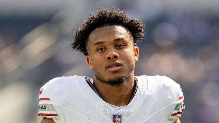 October 15, 2023; Inglewood, California, USA; Arizona Cardinals wide receiver Rondale Moore (4) before the game against the Los Angeles Rams at SoFi Stadium. Mandatory Credit: Kyle Terada-Imagn Images October 15, 2023; Inglewood, California, USA; Arizona Cardinals wide receiver Rondale Moore (4) before the game against the Los Angeles Rams at SoFi Stadium. Mandatory Credit: Kyle Terada-Imagn Images