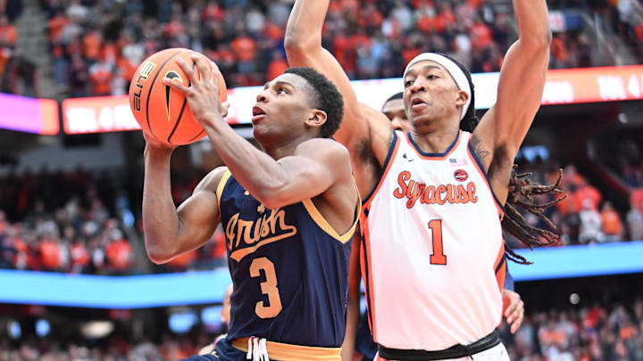 Notre Dame Fighting Irish guard Markus Burton (3) goes for a layup
