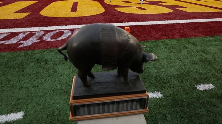 Oct 24, 2026; Minneapolis, Minnesota, USA; Iowa Hawkeyes runs the ball against the Minnesota Golden Gophers during the second half at Huntington Bank Stadium. Mandatory Credit: Matt Krohn-Imagn Images