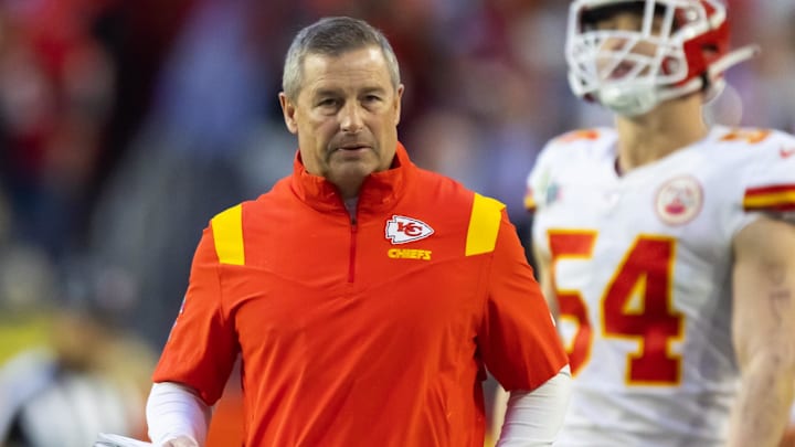 Feb 12, 2023; Glendale, Arizona, US; Kansas City Chiefs assistant special teams coach Andy Hill against the Philadelphia Eagles during Super Bowl LVII at State Farm Stadium. Mandatory Credit: Mark J. Rebilas-Imagn Images