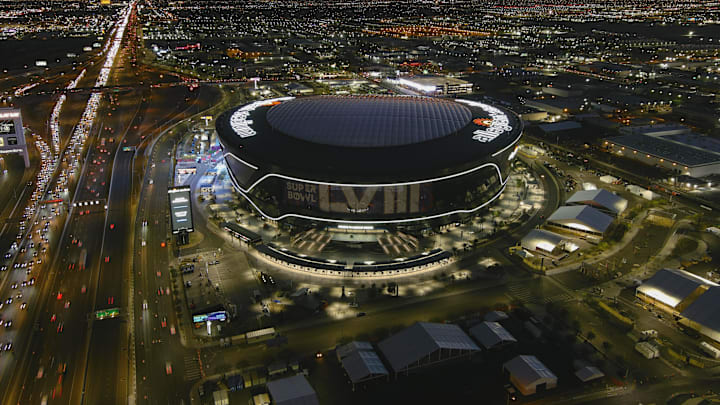 Jan 30, 2024; Las Vegas, NV, USA; A general overall view of Allegiant Stadium, the site of Super