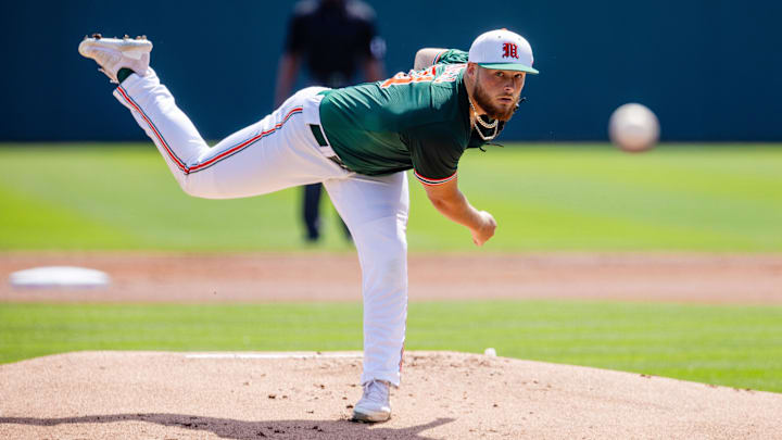 May 23, 2024; Charlotte, NC, USA; Miami (FL) Hurricanes pitcher Gage Ziehl (31).