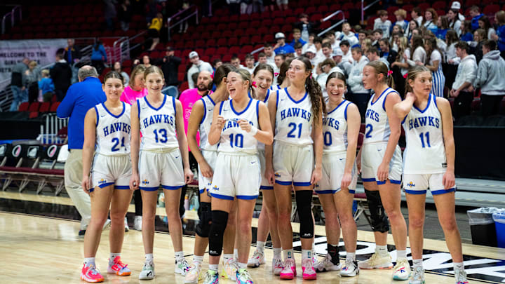The Remsen girls basketball team advance to the semi final round after defeating Martensdale St. Marys' Wednesday, Feb. 28, 2024, at Wells Fargo Arena.