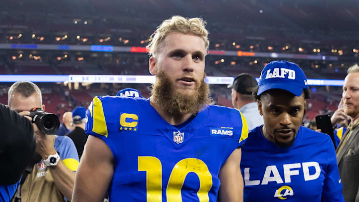 Jan 13, 2025; Glendale, AZ, USA; Los Angeles Rams wide receiver Cooper Kupp (10) against the Minnesota Vikings during an NFC wild card game at State Farm Stadium. Mandatory Credit: Mark J. Rebilas-Imagn Images Jan 13, 2025; Glendale, AZ, USA; Los Angeles Rams wide receiver Cooper Kupp (10) against the Minnesota Vikings during an NFC wild card game at State Farm Stadium. Mandatory Credit: Mark J. Rebilas-Imagn Images