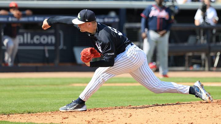 Feb 26, 2026; Tampa, Florida, USA; New York Yankees pitcher Cade Winquest (80) throws a pitch during the fourth inning against the Atlanta Braves at George M. Steinbrenner Field. Mandatory Credit: Kim Klement Neitzel-Imagn Images Feb 26, 2026; Tampa, Florida, USA; New York Yankees pitcher Cade Winquest (80) throws a pitch during the fourth inning against the Atlanta Braves at George M. Steinbrenner Field. Mandatory Credit: Kim Klement Neitzel-Imagn Images