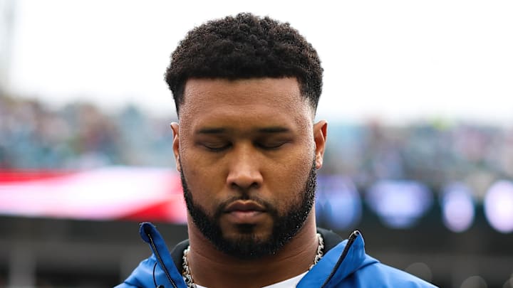 DeForest Buckner of the Indianapolis Colts meditates DeForest Buckner of the Indianapolis Colts meditates