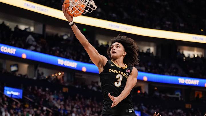 Vanderbilt guard Tyler Tanner (3) shoots for two during the first half of the SEC tournament championship game against Arkansas at Bridgestone Arena in Nashville, Tenn., Sunday, March 15, 2026. Vanderbilt guard Tyler Tanner (3) shoots for two during the first half of the SEC tournament championship game against Arkansas at Bridgestone Arena in Nashville, Tenn., Sunday, March 15, 2026.