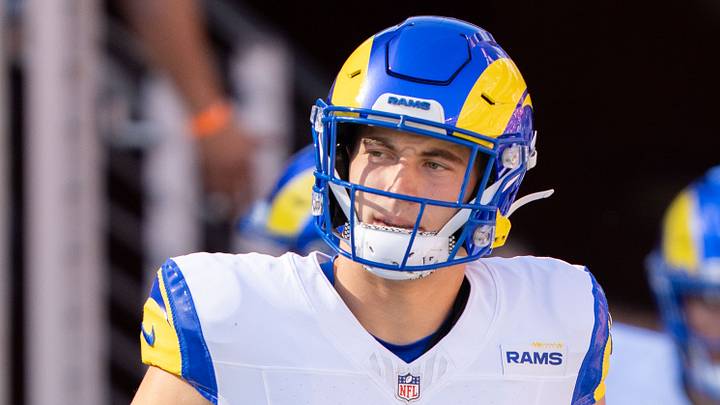 November 9, 2025; Santa Clara, California, USA; Los Angeles Rams tight end Davis Allen (87) before the game against the San Francisco 49ers at Levi's Stadium. Mandatory Credit: Kyle Terada-Imagn Images November 9, 2025; Santa Clara, California, USA; Los Angeles Rams tight end Davis Allen (87) before the game against the San Francisco 49ers at Levi's Stadium. Mandatory Credit: Kyle Terada-Imagn Images