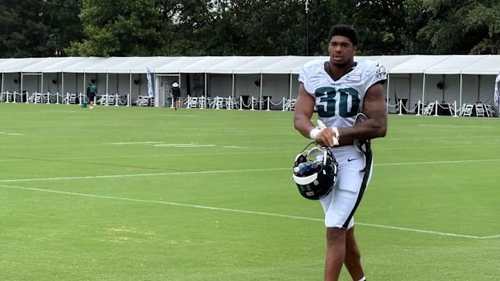 Rookie lineebacker Jihaad Campbell after Day 7 of Eagles training camp