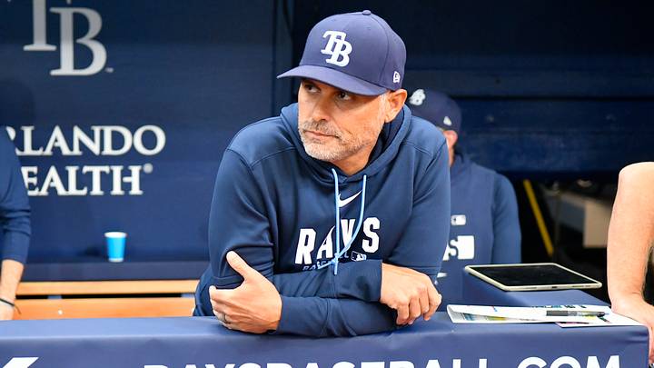 Jul 10, 2026; St. Petersburg, Florida, USA; Tampa Bay Rays manager Kevin Cash (16) looks at the scoreboard during the third inning against Seattle Mariners at Tropicana Field. Mandatory Credit: Pablo Robles-Imagn Images Jul 10, 2026; St. Petersburg, Florida, USA; Tampa Bay Rays manager Kevin Cash (16) looks at the scoreboard during the third inning against Seattle Mariners at Tropicana Field. Mandatory Credit: Pablo Robles-Imagn Images