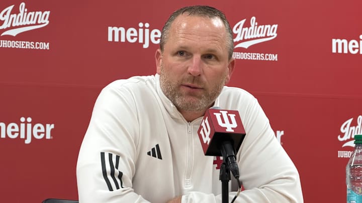 Indiana basketball coach Darian DeVries speaks to the media Nov. 20, 2025, after defeating Lindenwood at Assembly Hall.