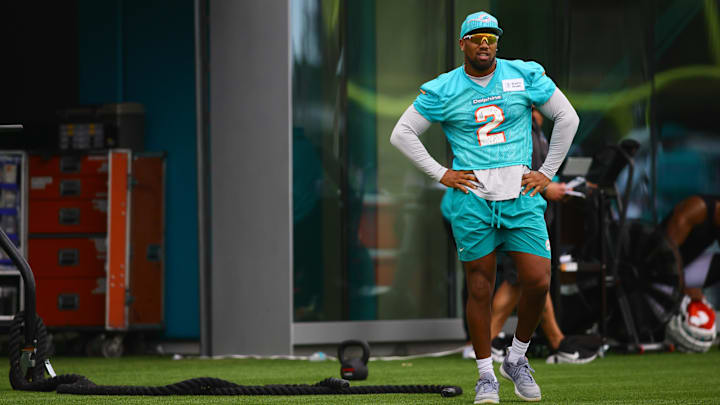 Miami Dolphins linebacker Bradley Chubb (2) looks during training camp at Baptist Health Training Complex. Miami Dolphins linebacker Bradley Chubb (2) looks during training camp at Baptist Health Training Complex.