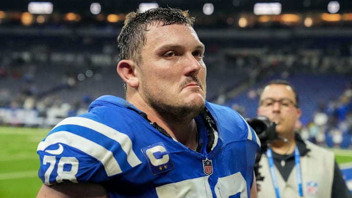 Indianapolis Colts center Ryan Kelly (78) leaves the field Sunday, Jan. 5, 2025, after defeating the Jacksonville Jaguars 26-23 in overtime at Lucas Oil Stadium in Indianapolis. Indianapolis Colts center Ryan Kelly (78) leaves the field Sunday, Jan. 5, 2025, after defeating the Jacksonville Jaguars 26-23 in overtime at Lucas Oil Stadium in Indianapolis.