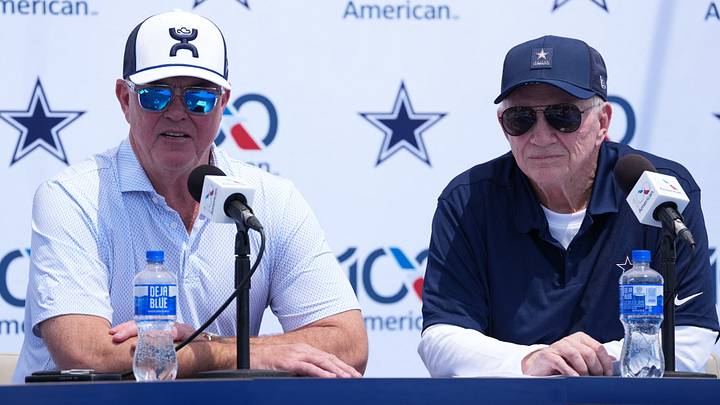 Dallas Cowboys executive vice president Stephen Jones and owner Jerry Jones at the training camp opening press conference Dallas Cowboys executive vice president Stephen Jones and owner Jerry Jones at the training camp opening press conference