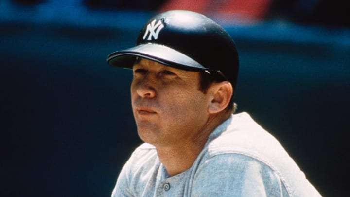 Unknown date and location; USA; FILE PHOTO; New York Yankees centerfielder Mickey Mantle on the field. Mandatory Credit: Tony Tomsic-USA TODAY NETWORK