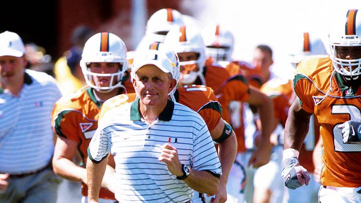 Unknown date, 2001; Coral Gables, FL, USA; FILE PHOTO; Miami Hurricanes head coach Larry Coker runs onto the field at Sun Life Stadium. Mandatory Credit: RVR Photos-USA TODAY Network Unknown date, 2001; Coral Gables, FL, USA; FILE PHOTO; Miami Hurricanes head coach Larry Coker runs onto the field at Sun Life Stadium. Mandatory Credit: RVR Photos-USA TODAY Network
