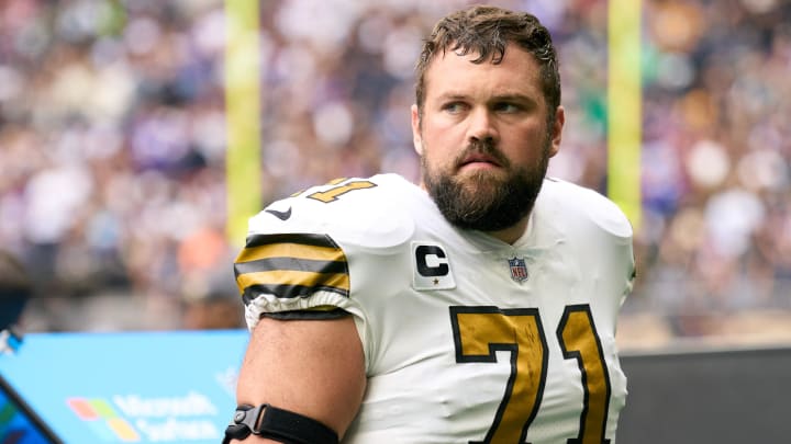Oct 2, 2022;  London, United Kingdom;  New Orleans Saints offensive tackle Ryan Ramczyk (71) leaves the field after warmups for the NFL International Series game at Tottenham Hotspur Stadium. Mandatory Credit: Peter van den Berg-USA TODAY Sports