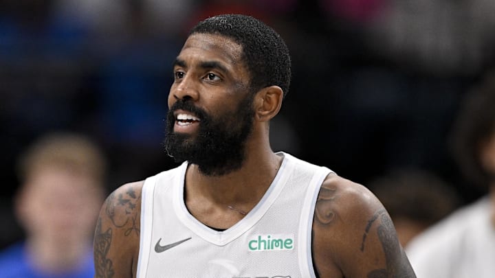 Feb 8, 2025: Dallas Mavericks guard Kyrie Irving at the American Airlines Center. Feb 8, 2025: Dallas Mavericks guard Kyrie Irving at the American Airlines Center.
