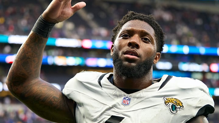 Oct 8, 2023; London, United Kingdom; Jacksonville Jaguars linebacker Josh Allen (41) leaves the field after an NFL International Series game against the Buffalo Bills at Tottenham Hotspur Stadium. Mandatory Credit: Peter van den Berg-Imagn Images