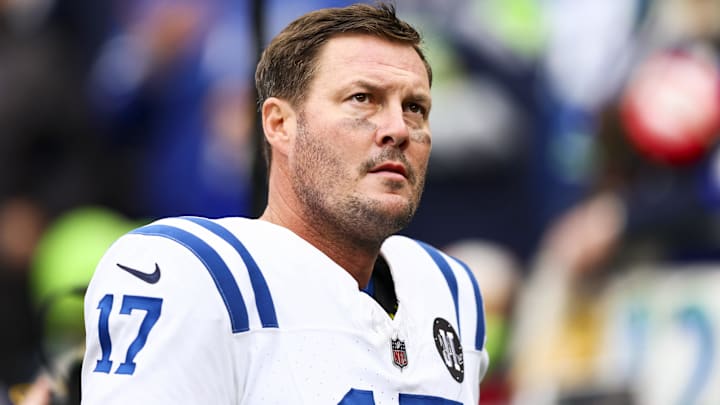 Dec 14, 2025; Seattle, Washington, USA; Indianapolis Colts quarterback Philip Rivers (17) walks to the locker room following the second quarter against the Seattle Seahawks at Lumen Field.