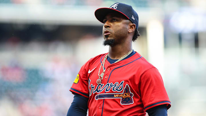 Aug 22, 2025; Cumberland, Georgia, USA; Atlanta Braves shortstop Nick Allen (2) walks to the dugout in the game against the New York Mets during the second inning at Truist Park. Aug 22, 2025; Cumberland, Georgia, USA; Atlanta Braves shortstop Nick Allen (2) walks to the dugout in the game against the New York Mets during the second inning at Truist Park.