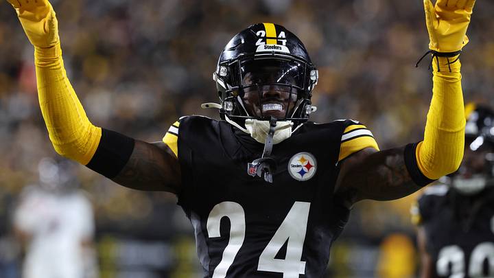 Jan 12, 2026; Pittsburgh, PA, USA; Pittsburgh Steelers cornerback Joey Porter Jr. (24) reacts after a play during the second half of an AFC Wild Card Round game against the Houston Texans at Acrisure Stadium. Mandatory Credit: Charles LeClaire-Imagn Images Jan 12, 2026; Pittsburgh, PA, USA; Pittsburgh Steelers cornerback Joey Porter Jr. (24) reacts after a play during the second half of an AFC Wild Card Round game against the Houston Texans at Acrisure Stadium. Mandatory Credit: Charles LeClaire-Imagn Images
