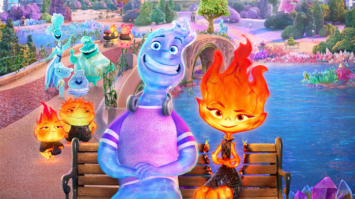 Disney and Pixar’s “Elemental” is an all-new, original feature film set in Element City, where fire-, water-, land- and air residents live together. The story introduces Ember, a tough, quick-witted and fiery young woman, whose friendship with a fun, sappy, go-with-the-flow guy named Wade challenges her beliefs about the world they live in.