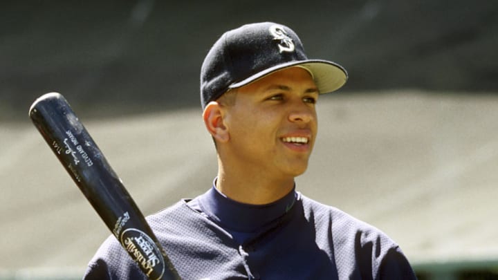 Seattle Mariners shortstop Alex Rodriguez during batting practice against the Boston Red Sox at Fenway Park during the 1997 season. 