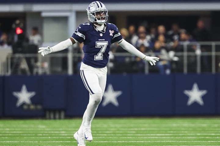Dallas Cowboys cornerback Trevon Diggs reacts following a play against the Los Angeles Chargers.