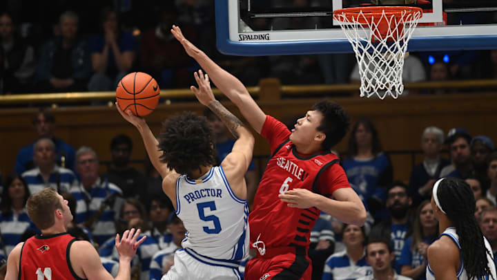 Duke basketball guard Tyrese Proctor versus Seattle