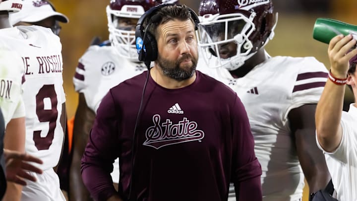 Mississippi State Bulldogs defensive coordinator Coleman Hutzler against the Arizona State Sun Devils at Mountain America Stadium.