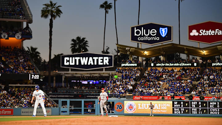 Mar 30, 2023; Los Angeles, California, USA; Los Angeles Dodgers catcher Will Smith (16) leads off