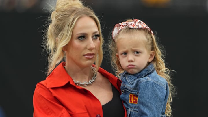 Brittany Mahomes, the wife of Kansas City Chiefs quarterback Patrick Mahomes (15) holds daughter Sterling Mahomes. Brittany Mahomes, the wife of Kansas City Chiefs quarterback Patrick Mahomes (15) holds daughter Sterling Mahomes.