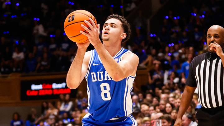 Oct 4, 2024; Durham, NC, USA; Duke Blue Devils guard Darren Harris (8) shoots the ball during Countdown to Craziness at Cameron Indoor Stadium. Mandatory Credit: Jaylynn Nash-Imagn Images