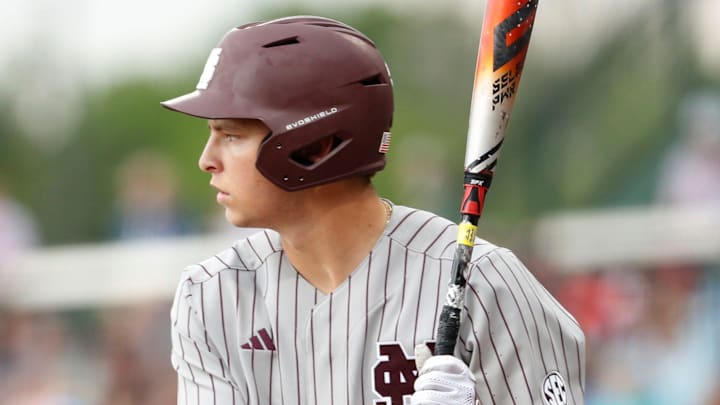 Mississippi State University baseball player Ace Reese (3) prepares to bat during the annual Governor’s Cup played against the University of Mississippi at Trustmark Park on April 22, 2025, in Pearl, Miss.