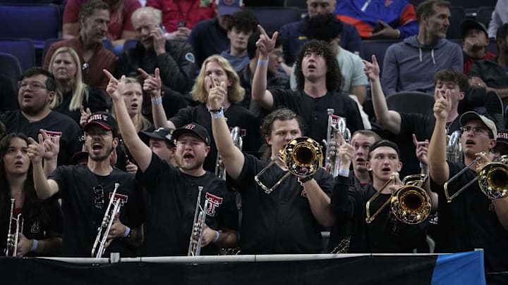 Mar 27, 2025; San Francisco, CA, USA; The Texas Tech Red Raiders band plays during the first half against the Arkansas Razorbacks during a West Regional semifinal of the 2025 NCAA tournament at Chase Center. Mandatory Credit: Kyle Terada-Imagn Images