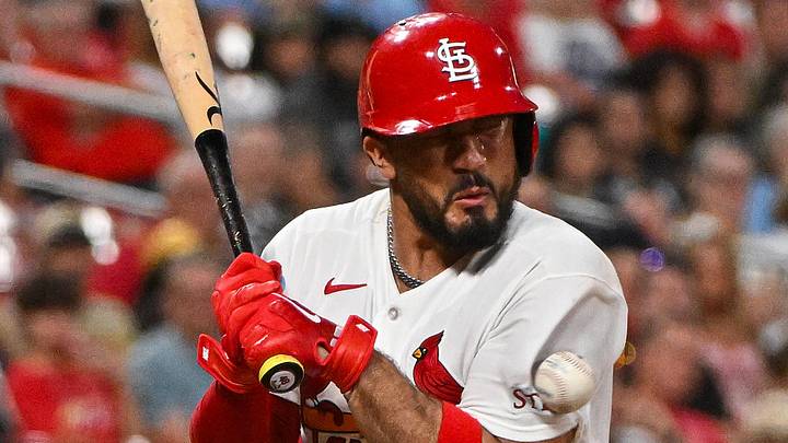 Jun 16, 2026; St. Louis, Missouri, USA; St. Louis Cardinals catcher Ivan Herrera (48) is hit by a pitch during the sixth inning against the San Diego Padres at Busch Stadium. Mandatory Credit: Jeff Curry-Imagn Images Jun 16, 2026; St. Louis, Missouri, USA; St. Louis Cardinals catcher Ivan Herrera (48) is hit by a pitch during the sixth inning against the San Diego Padres at Busch Stadium. Mandatory Credit: Jeff Curry-Imagn Images