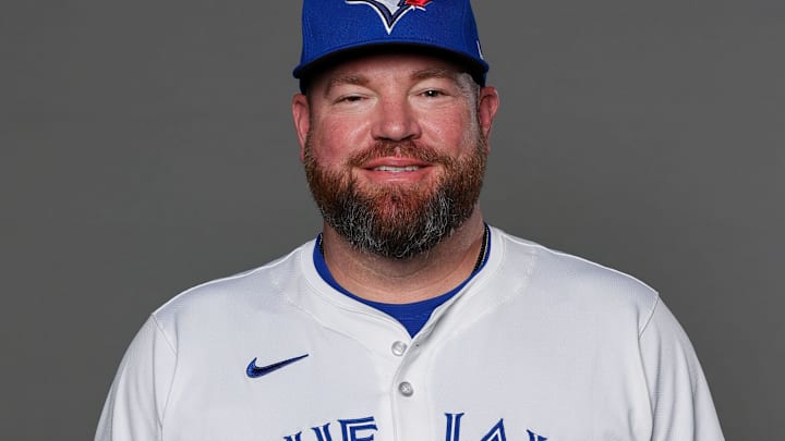 Blue Jays manager John Schneider poses for a photo during media day at the Player Development Complex. 
