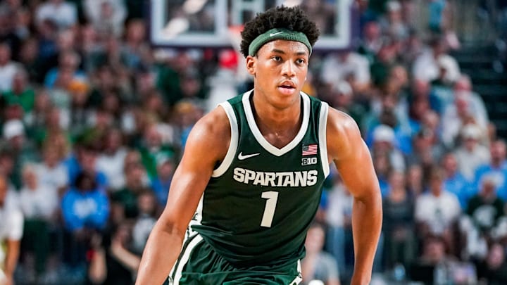 The Michigan State Spartans compete against the North Carolina Tar Heels in the Fort Myers Tip-Off Beach Division game at Suncoast Credit Union Arena on Fort Myers, Fla., on Thursday, Nov. 27, 2025.